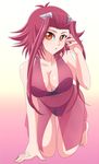  all_fours breasts brown_eyes cleavage collarbone hand_in_hair izayoi_aki large_breasts long_hair looking_at_viewer moh_(name-74) navel red_hair see-through solo underwear underwear_only yuu-gi-ou yuu-gi-ou_5d's 