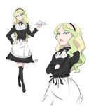  alternate_costume artist_name blonde_hair blue_eyes commentary cowboy_shot crossed_arms diana_cavendish enmaided full_body hand_on_hip highres little_witch_academia looking_at_viewer maid multiple_views ryojojo socks tea_set 