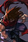  armband belt blue_eyes brown_hair hankuri male_focus ninja plasma_sword scarf spiked_hair strider_(video_game) strider_hiryuu sword tonfa weapon 