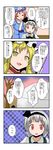  4koma :o =_= @ arm_garter bangs bare_tree black_hairband black_hat black_ribbon blonde_hair blue_dress blue_hat bob_cut comic dress eyebrows_visible_through_hair fan green_vest hairband hat head_tilt highres hinanawi_tenshi indoors japanese_clothes konpaku_youmu long_sleeves mikazuki_neko mob_cap multiple_girls pink_hair puffy_short_sleeves puffy_sleeves red_eyes red_neckwear ribbon saigyouji_yuyuko shiny shiny_hair short_hair short_sleeves silver_hair smile speech_bubble sweatdrop talking touhou translation_request tree triangular_headpiece v-shaped_eyebrows vest yakumo_yukari yellow_eyes 