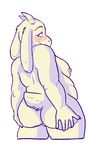  2015 anthro blush boss_monster breasts caprine ceilingboinking digital_media_(artwork) facial_hair fangs female fur goat hi_res horn long_ears mammal mother nipples nude parent rear_view simple_background slightly_chubby solo toriel undertale video_games white_fur 