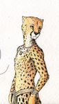  anthro cheetah clothed clothing feline fur jewelry male mammal necklace orange_eyes solo spots spotted_fur titusw topless traditional_media_(artwork) 