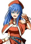  blue_eyes blue_hair boo_cipher fire_emblem fire_emblem:_fuuin_no_tsurugi hat lilina long_hair looking_at_viewer simple_background smile solo white_background 