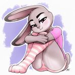  2017 animated anthro anus blush breasts butt clothed clothing digital_media_(artwork) dipstick_ears disney eyelashes female fur half-closed_eyes judy_hopps kneesocks lagomorph looking_at_viewer mammal nude panties pink_nose pussy rabbit secretly_saucy simple_background sitting smile solo thick_thighs underwear wide_hips x-ray zootopia 