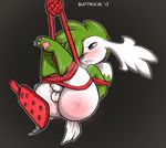  2017 arms_tied balls bdsm blattarieva bondage bondage_gear bound crying erection feral fur hair hi_res legendary_pok&eacute;mon legs_tied male mammal nintendo paddle penis pok&eacute;mon rope rope_bondage rope_harness shaymin shaymin_(sky_form) simple_background small_balls small_penis solo spank_marks spanking suspension tears video_games white_balls white_fur 