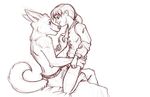  2014 anthro bolt bolt_(film) breast_grab breasts bulge canine clothed clothing disney dog duo female female_on_anthro hand_on_breast human human_on_anthro interspecies male male/female mammal monochrome partially_clothed penny_(bolt) precum slate 
