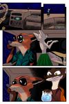  2017 akiric anthro arm_support backpack bag canine clothed clothing comic disney driving drugs english_text eyewear fennec finnick flashback fox group holding_object hula_doll inside_car leaning_on_elbow male mammal mustelid nick_wilde sitting sunglasses text weasel zootopia 