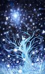  blue braid commentary_request dress fantasy highres long_hair magic original sakimori_(hououbds) sky solo standing star_(sky) starry_sky tree 