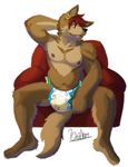  alpha_channel canine chair diaper ear_piercing hair male mammal nipples piercing simple_background sitting solo transparent_background urine wet_diaper wolf wolfen2 