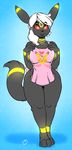  anthro apron clothing duckdraw eeveelution eyebrows eyelashes female hair nintendo pikachu pok&eacute;mon solo umbreon video_games white_hair wide_hips 