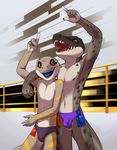  anthro blue-tongued_skink bulge clothing crocodile crocodilian jixer male reptile scalie shiuk speedo swimsuit 