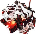  aircraft_carrier_hime aircraft_carrier_summer_hime akira_(kadokawa) bikini black_bikini black_hat flower gauntlets hat kantai_collection long_hair official_art open_mouth red_eyes shinkaisei-kan side-tie_bikini solo swimsuit transparent_background very_long_hair white_flower white_hair 