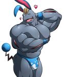  &lt;3 animal_humanoid anthro bulge clothing humanoid lagomorph looking_at_viewer machoke maldu male mammal mostly_nude muscular nintendo open_mouth pok&eacute;mon rabbit_humanoid smile solo standing tongue tongue_out underwear video_games 