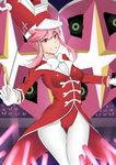  1girl baton breasts conductor curvy female gloves gluteal_fold hat highleg_leotard jakuzure_nonon kill_la_kill leotard pink_hair smile solo symphony_regalia 