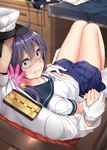  1girl absurdres admiral_(kantai_collection) akebono_(kantai_collection) bangs bell black_hair blue_sailor_collar blue_skirt blush clenched_teeth commentary constricted_pupils crying crying_with_eyes_open epaulettes flower gloves hair_bell hair_between_eyes hair_flower hair_ornament hat hetero highres jaku_denpa jingle_bell kantai_collection long_hair long_sleeves military military_uniform naval_uniform navel peaked_cap pink_flower pleated_skirt purple_eyes purple_hair revision sailor_collar scared school_uniform serafuku shaded_face short_hair short_sleeves side_ponytail skirt spread_navel sweat tears teeth uniform white_gloves 