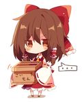  &gt;:( 1girl ascot beckoning blouse blush_stickers bow box brown_hair chibi detached_sleeves donation_box frown hair_bow hair_tubes hakurei_reimu large_bow long_hair looking_at_viewer mina_(sio0616) red_eyes shaking skirt skirt_set sleeves_past_wrists solo touhou translated v-shaped_eyebrows wide_sleeves yellow_neckwear 