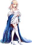  blonde_hair blue_coat blue_eyes dress flower full_body hair_flower hair_ornament high_heels issairaku neuschwanstein_(oshiro_project) official_art oshiro_project oshiro_project_re sleeveless solo thighhighs transparent_background white_legwear 