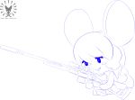  anthro biped holding_object holding_weapon juandelcoyote.inc mammal monochrome mouse rodent sabela_the_lizzard_mouse simple_background sniper solo weapon white_background 