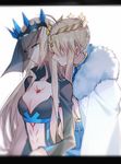  artoria_pendragon_(all) artoria_pendragon_(lancer) bangs blonde_hair braid breasts cloak crown eyebrows_visible_through_hair fate/apocrypha fate/grand_order fate_(series) french_braid fur_trim green_eyes incest letterboxed light_smile long_hair long_sleeves looking_at_another medium_breasts morgan_le_fay_(fate) multiple_girls parted_lips siblings sidelocks sisters tsurime upper_body yorukun yuri 