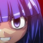  crazy_eyes evil_grin evil_smile furude_rika grin higurashi_no_naku_koro_ni long_hair lowres otoo_(izanagi) purple_eyes purple_hair smile solo 