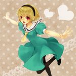  bad_id bad_pixiv_id blonde_hair dress fang higurashi_no_naku_koro_ni houjou_satoko maca outstretched_arms pantyhose red_eyes sailor_dress short_hair solo spread_arms 