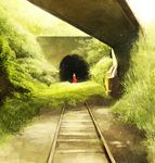  bad_id bad_pixiv_id bridge dress gemi grass original railroad_tracks red_dress scenery solo tunnel 