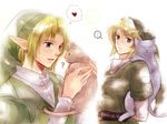  bad_id bad_pixiv_id blonde_hair blue_eyes carrying cat dual_persona earrings hat jewelry link male_focus multiple_boys smile suzuno_(kazahanasu) the_legend_of_zelda the_legend_of_zelda:_ocarina_of_time the_legend_of_zelda:_twilight_princess 