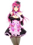  apron bad_id bad_pixiv_id bare_shoulders blue_eyes blush bow breasts cleavage fishnet_legwear fishnets frills gloves hair_bow large_breasts long_hair megurine_luka pink_hair rinzu_acco solo thighhighs vocaloid 