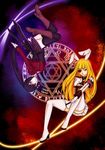  animal_ears armband belphegor black_hair black_legwear blonde_hair boots bunny_ears chiester00 chiester_sisters eyepatch long_hair magic_circle multiple_girls pleated_skirt pm_(pomdim) ponytail red_eyes showgirl_skirt skirt stakes_of_purgatory thigh_boots thighhighs umineko_no_naku_koro_ni upside-down 