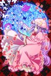  bad_id bad_pixiv_id book bow bug butterfly capelet checkered crescent flower hair_bow hat hat_ribbon insect long_hair mai20 patchouli_knowledge petals purple_eyes purple_hair ribbon rose solo stained_glass striped touhou very_long_hair 