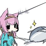  animal_ears aqua_hair bad_id bad_pixiv_id blush_stickers cat_ears chibi fish hatsune_miku kemonomimi_mode long_hair megurine_luka mizuki_(koko_lost) multiple_girls pink_hair tuna vocaloid 