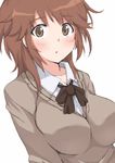  amagami blush breasts brown_eyes brown_hair large_breasts long_hair minato_satoi necktie sakurai_rihoko school_uniform short_hair solo sweater 