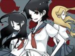  bangs black_hair blonde_hair blood blue_eyes btb fuura_kafuka green_eyes hair_ornament hairclip hands_on_hips kimura_kaere kitsu_chiri long_hair midriff multiple_girls parted_bangs red_eyes sayonara_zetsubou_sensei school_uniform serafuku short_hair skirt smile wind 