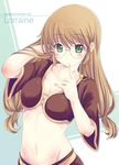  blush brown_hair finger_to_mouth glasses green_eyes lorraine_(mabinogi) mabinogi midriff navel sisco solo 