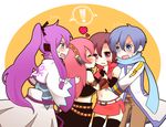  2boys 2girls bad_id bad_pixiv_id blue_eyes blue_hair blue_scarf brown_eyes brown_hair chibi heart kaito kamui_gakupo kiss long_hair megurine_luka meiko multiple_boys multiple_girls muro_(ninimohu) pink_hair purple_hair scarf smile sweatdrop vocaloid 