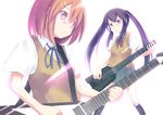  bass_guitar black_hair brown_eyes brown_hair guitar highres hirasawa_yui instrument k-on! kazuboh long_hair multiple_girls nakano_azusa red_eyes short_hair steinberger twintails 