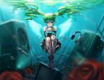  android aqua_eyes aqua_hair detached_sleeves hatsune_miku long_hair microphone saber_01 skirt smile solo speaker twintails underwater very_long_hair vocaloid wings 