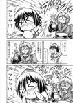  &gt;_&lt; 1girl :&gt; :&lt; ahoge ayaya~ bad_id bad_pixiv_id chibi closed_eyes comic glasses greyscale hat hidefu_kitayan monochrome morichika_rinnosuke ribbon shameimaru_aya short_hair spray tokin_hat touhou translated troll_face wings x_x 