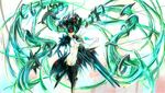  bad_id bad_pixiv_id ganesagi green_hair hatsune_miku hatsune_miku_(append) highres long_hair navel no_panties open_mouth outstretched_arm reaching solo thighhighs twintails very_long_hair vocaloid vocaloid_append 