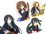  akiyama_mio black_eyes black_hair brown_eyes brown_hair drum drum_set guitar hal_(21) highres hirasawa_yui instrument k-on! long_hair multiple_girls nakano_azusa school_uniform short_hair tainaka_ritsu 