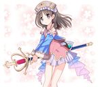  atelier_(series) atelier_totori bare_shoulders blue_sleeves brown_hair detached_sleeves hat minami_(colorful_palette) multicolored multicolored_ribbon ribbon skirt smile solo staff totooria_helmold 