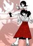  bad_id bad_pixiv_id black_eyes black_hair carrying floral_print foreshortening geta glasses grey_eyes hitou_nami itoshiki_nozomu japanese_clothes kimono legs multiple_girls open_mouth pointing polka_dot pumps saku_toyoo sayonara_zetsubou_sensei school_uniform serafuku shoes short_hair shoulder_carry skirt smile spot_color tabi zoom_layer 