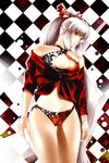  alternate_hairstyle argyle argyle_background bad_id bad_pixiv_id bikini bow breasts cameltoe cleavage cleavage_cutout copycat_(dryfood) fujiwara_no_mokou hair_bow highres long_hair medium_breasts navel ponytail red_eyes silver_hair solo swimsuit touhou very_long_hair 