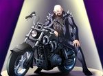  bald beard facial_hair game_cg ground_vehicle houou_senki_maimu kinmedai_pink leather male_focus motor_vehicle motorcycle rob_halford solo spikes spotlight sunglasses 