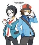  :&lt; ahoge bad_id bad_pixiv_id bag baseball_cap black_hair blazer blue_eyes brown_eyes brown_hair cheren_(pokemon) gen_5_pokemon glasses hand_in_pocket hat holding holding_poke_ball jacket k222 male_focus messenger_bag multiple_boys oshawott poke_ball poke_ball_(generic) pokemon pokemon_(creature) pokemon_(game) pokemon_bw shoulder_bag touya_(pokemon) 