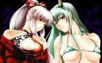  bad_id bad_pixiv_id bikini breasts copycat_(dryfood) ex-keine fujiwara_no_mokou highres horns kamishirasawa_keine large_breasts multiple_girls pointy_ears swimsuit touhou wallpaper 