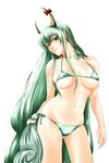  bad_id bad_pixiv_id bikini breasts copycat_(dryfood) ex-keine green_hair highres horn_ribbon horns kamishirasawa_keine large_breasts long_hair micro_bikini red_eyes ribbon solo striped striped_bikini swimsuit tail touhou very_long_hair 