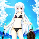  angel_beats! bad_id bad_pixiv_id baseball_bat bikini food fruit long_hair mihiro net solo suikawari swimsuit tenshi_(angel_beats!) watermelon white_hair yellow_eyes 