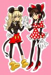  cosplay disney hakurei_reimu kirisame_marisa mickey_mouse mickey_mouse_(cosplay) minnie_mouse minnie_mouse_(cosplay) multiple_girls pantyhose parody ribbon shinoasa touhou 