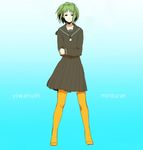  bad_id bad_pixiv_id collarbone glasses green_hair gumi kawai_makoto lowres orange_legwear pantyhose school_uniform serafuku solo vocaloid yowamushi_mont-blanc_(vocaloid) 